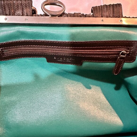 Auth Vintage Bvlgari Dark Chocolate Brown Pleated Leather Handbag - Picture 5 of 15